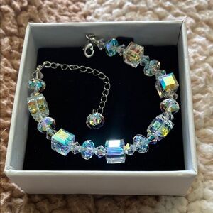 Iridescent Crystal Bracelet with Silver Accents